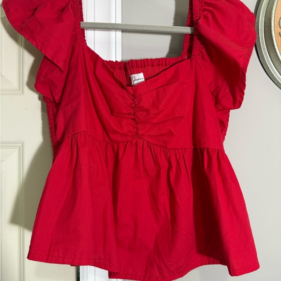 Japna Tops - Japna Vibrant Red Ruffled Blouse
